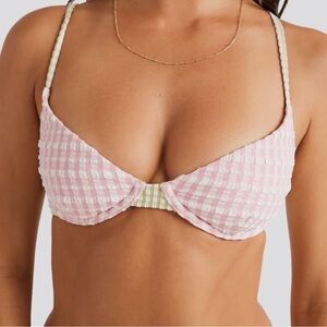 NWT Billabong Women’s Pink & Green Gingham Bikini Top Size L & Botton Size S